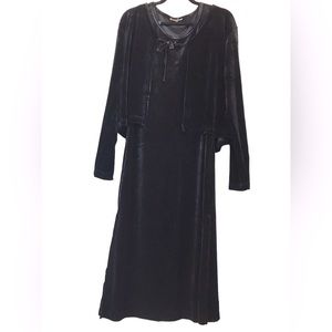 90s Y2K boho witchy 2 piece black velvet maxi dress matching tie front cardigan